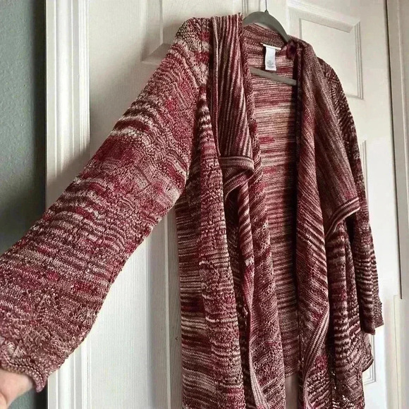 Catherines Open Front Waterfall Knit Sweater Cardigan Women's Red Cream Size 2X - Picture 5 of 6